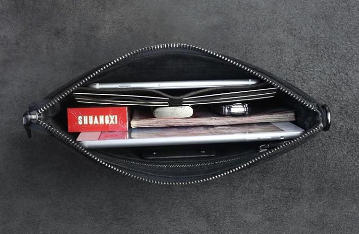 Handmade Leather Mens Clutch Cool Slim Wallet Zipper Clutch Wristlet Wallet for Men