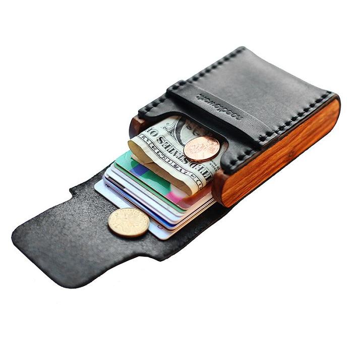 Cool Wooden Leather Black Mens Wallet Small Card Holder Coin Wallet for Men