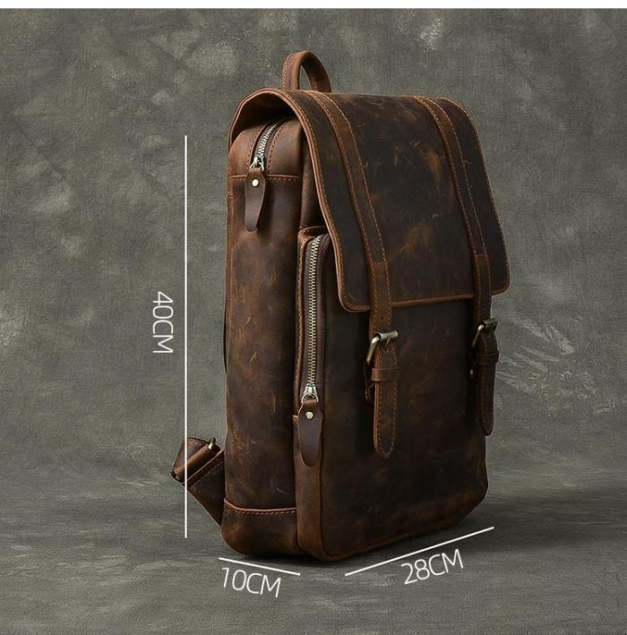 Cool Leather Mens 14 Dark Brown Hiking Backpack Travel Backpack College Backpack for Men
