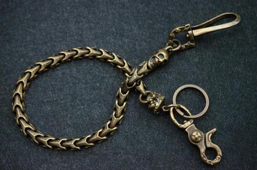Solid Brass Cool Punk Rock Snake Bone Skull Wallet Chain Biker Trucker Wallet Chain Trucker Wallet Chain for Men