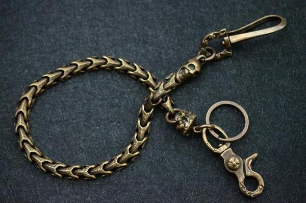 Solid Brass Cool Punk Rock Snake Bone Skull Wallet Chain Biker Trucker Wallet Chain Trucker Wallet Chain for Men