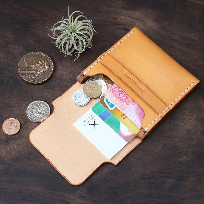Cool Wooden Brown Leather Mens Wallet Small Card Holder Coin Wallet for Men