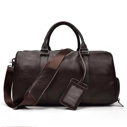 Cool Black Coffee Leather Men Barrel Overnight Bags Travel Bags Weekender Bags For Men