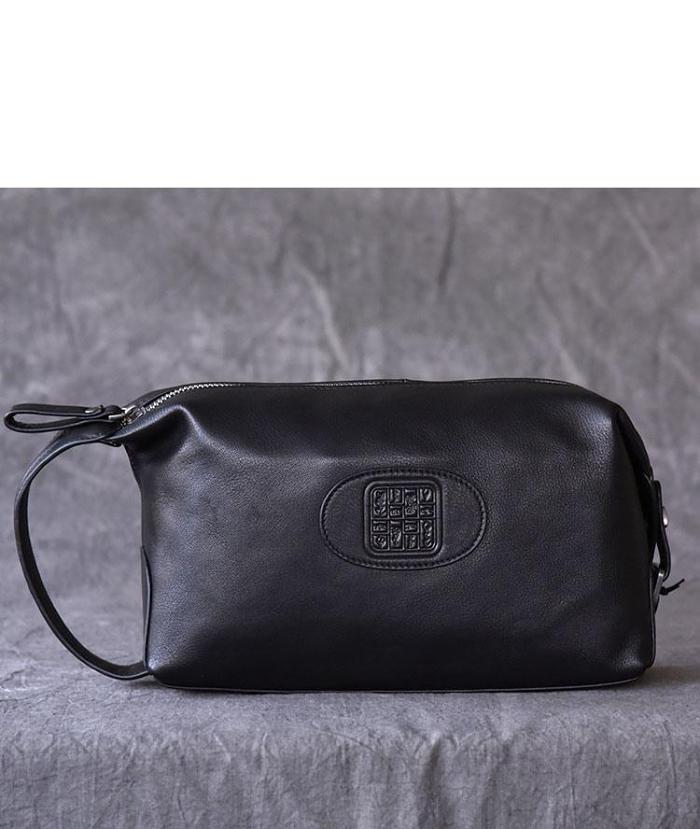 Black Leather Mens 8 HandBag Zipper Brown Clutch Bag Storage Bag For Men