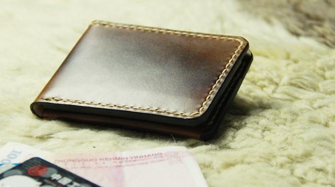 Coffee Vintage Leather Mens Slim Small Wallet Leather Bifold Wallets for Men