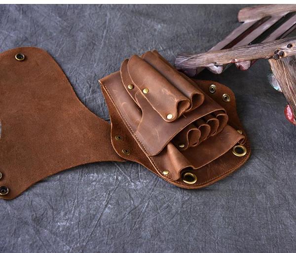 Vintage Leather Belt Pouch Men Hairstylist Tool barber pouch scissor case