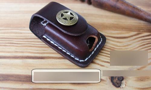 Handmade Mens Black Leather Slim Zippo Lighter Case Belt Zippo Lighter Holder with Belt Loop
