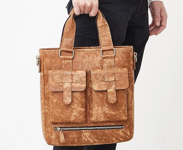 Cool Light Brown Vintage Leather Small Handbag Briefcase Fashion Work Bag For Men