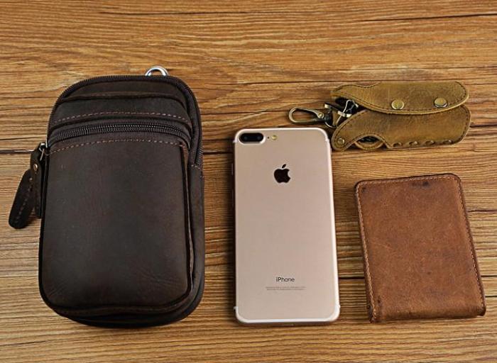 Mens Small Leather Belt Pouch Holster Belt Case Cell Phone Waist Pouch for Men