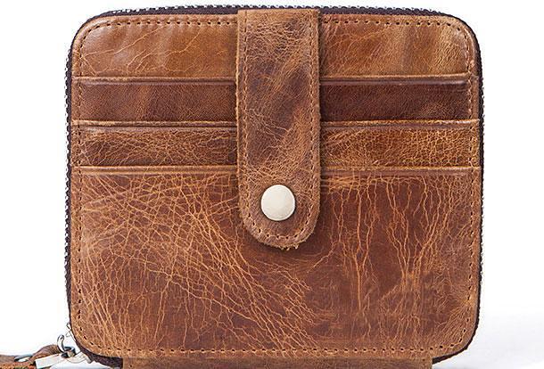 Cool Leather Small Slim Zipper Wallet billfold Wallet Card Wallets For Men
