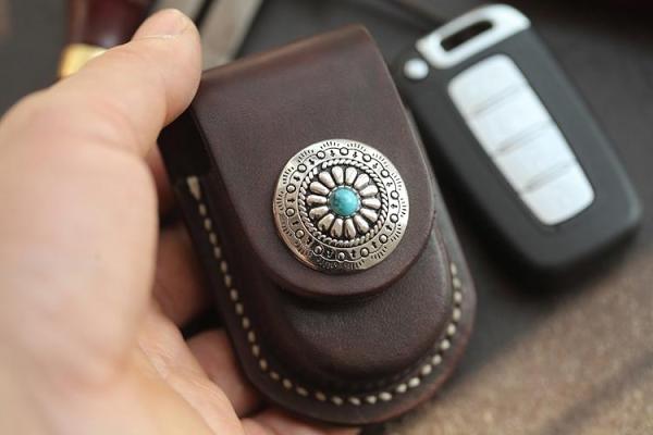 Dark Brown Handmade Genuine Leather Mens Car Key Case Car Key Holder For Men