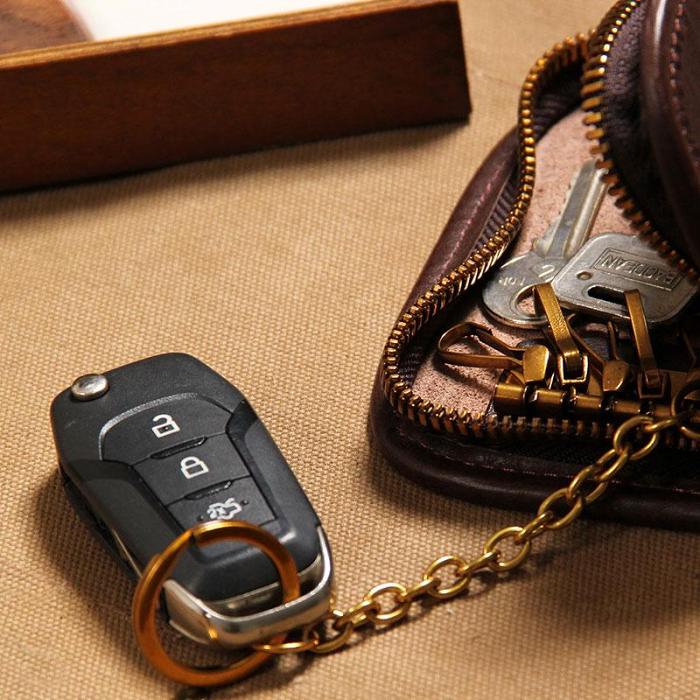 Mens Cool Key Wallet Handmade Leather Car Key Card Holder Car Key Case for Men