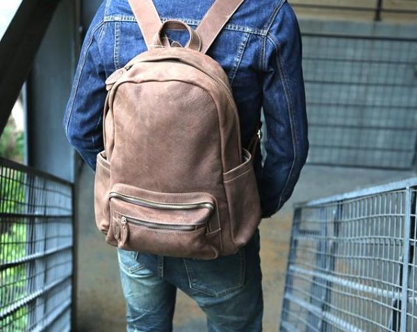 Vintage Coffee Leather Mens Backpacks Travel Backpacks Laptop Backpack for men