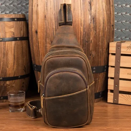 Leather Mens Cool Sling Bag Crossbody Bag Chest Bag for men
