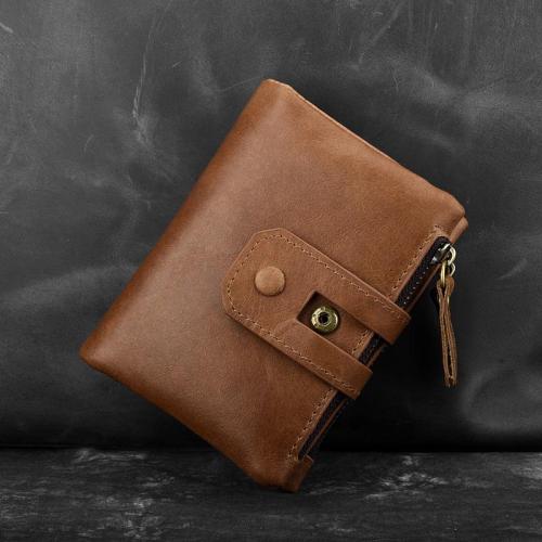 Cool Leather Mens Zip Wallet billfold Slim Bifold Wallet Card Wallet for Men