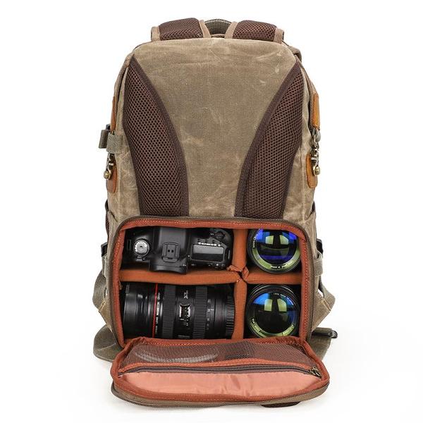 Brown CANVAS WATERPROOF MENS 15'' CANON CAMERA BACKPACK LARGE NIKON CAMERA BAG DSLR CAMERA BAG FOR MEN