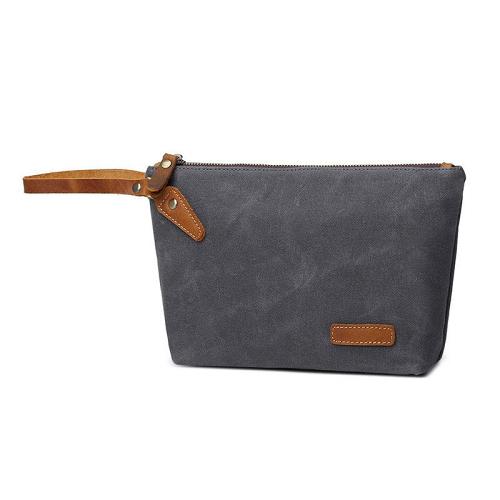 Cool Canvas Leather Mens Wristlet Bag Vintage Clutch Zipper Bag for Men