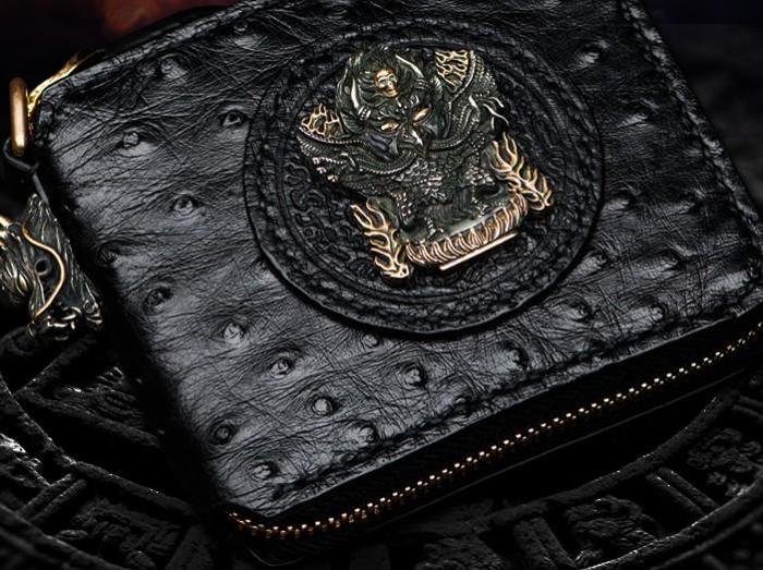 Handmade Leather Black Biker Wallet Mens Cool Short Chain Wallet Trucker Wallet with Chain