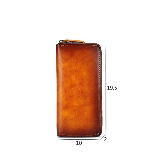 Cool Handmade Mens Brown Long Wallet Blue Bifold Card Wallet Zipper Clutch Wallet For Men