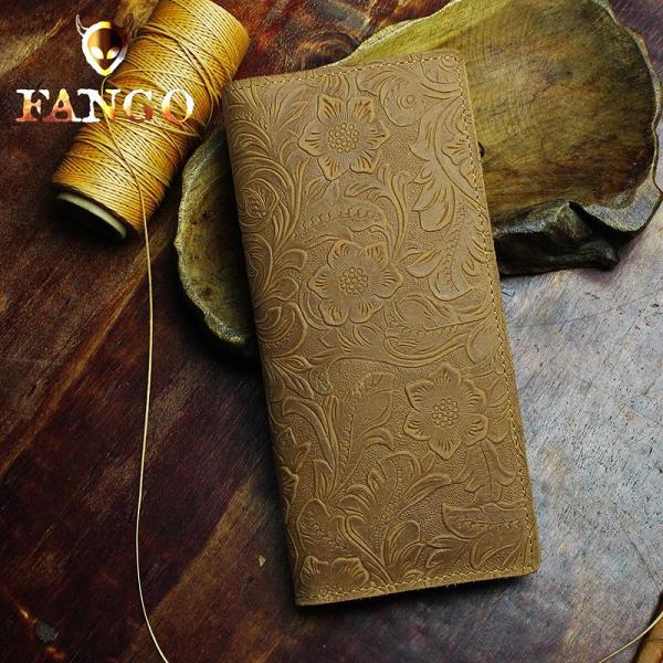 Handmade Leather Floral Mens Cool Travel Long Wallet Card Holder Card Slim Clutch Wallets for Men