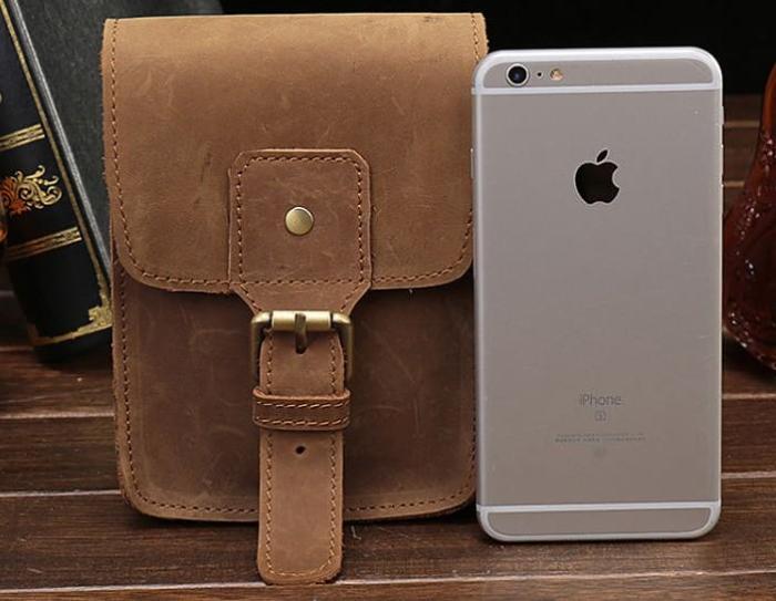 Cool Leather Mens Cigarette Case with Belt Loop Cell Phone Holster Belt Pouch for Men