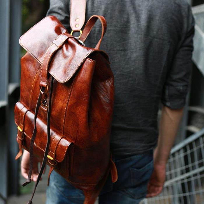 Handmade Leather Mens Backpacks Travel Backpacks Laptop Backpack for men