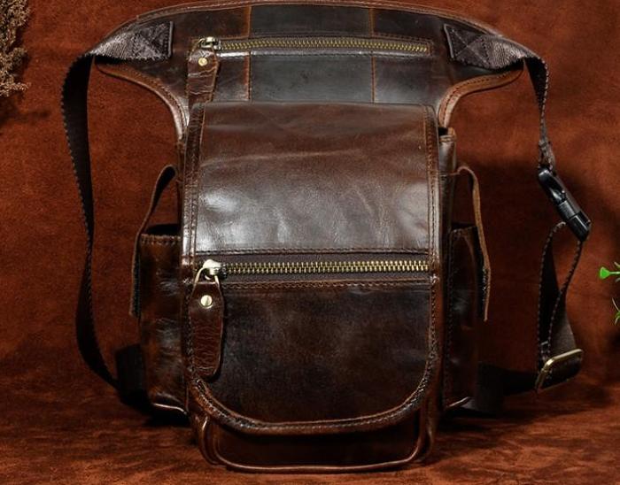 Cool Biker Mens Leather Drop Leg Bag Side Bag Belt Pouch Waist Bag Shoulder Bag for Men