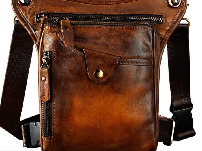 Cool Leather Biker Drop Leg Bag Mens Belt Pouch Waist Bag Shoulder Bag for Men