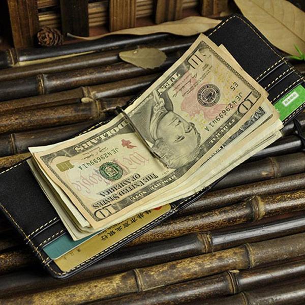 Cool Leather Mens Slim Small Wallet Money Clip Front Pocket Wallet for Men