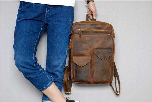 Cool Brown Leather Mens 14 Laptop Backpack Hiking Backpack Travel Backpack College Bag for Men