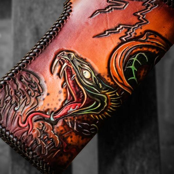 Handmade Leather Prajna Ghost Mens Chain Biker Wallet Cool Leather Wallet With Chain Wallets for Men