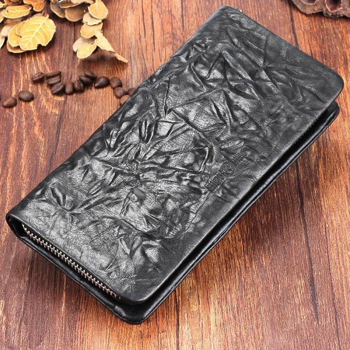Handmade Leather Mens Cool Long Leather Wallet Zipper Clutch Wallet for Men