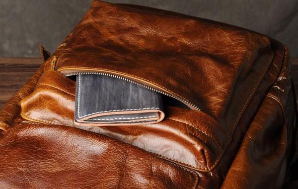 Genuine Leather Mens Cool Backpack Sling Bag Large Brown Travel Bag Hiking Bag for men