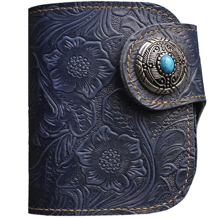 Handmade Leather Floral Mens Cool Biker Wallet Leather Wallet Men billfold Wallets Bifold for Men