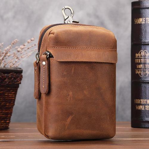 Cool Brown Leather Men's Cell Phone Holster Brown Belt Bag Belt Pouch For Men
