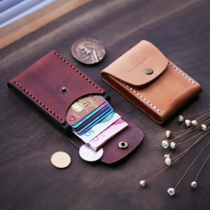 Cool Coffee Wooden Leather Mens Wallet Small Card Holder Coin Wallet for Men
