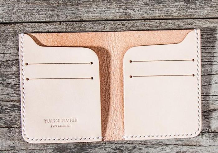 Beige Leather Men Slim Small Wallet Bifold Small Wallet for Men