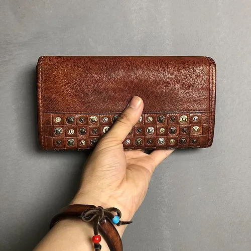 Handmade Genuine Leather Mens Clutch Cool Fashion Wallet Clutch Wristlet Wallet for Men