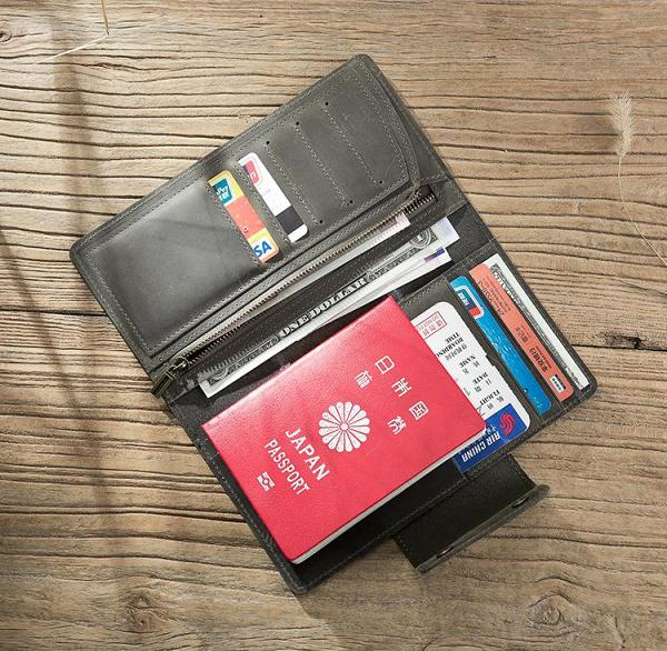 Handmade Leather Mens Travel Wallet Passport Leather Wallet Long Phone Wallets for Men