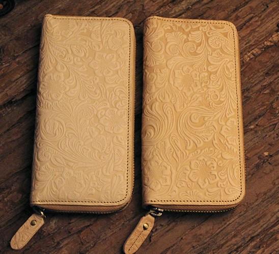 Handmade Leather Floral Floral Mens Cool Zipper Phone Travel Long Wallet Card Holder Card Slim Clutch Wallets for Men
