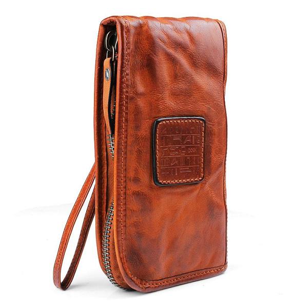 Handmade Leather Mens Cool Long Leather Wallet Bifold Clutch Wallet for Men