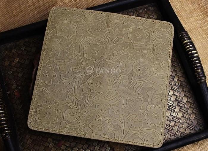 Handmade Leather Floral Mens Cool Travel Long Wallet Card Holder Card Slim Clutch Wallets for Men