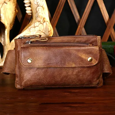 Vintage Leather Fanny Pack Mens Waist Bag Hip Pack Belt Bag for Men