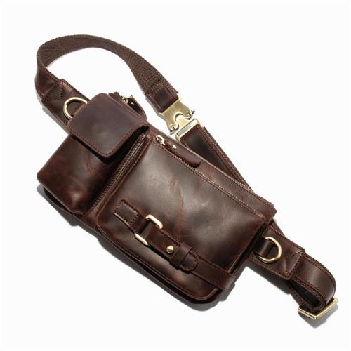 Top Leather Fanny Pack Men's Leather Chest Bag Belt Bag Leather Waist Bag For Men