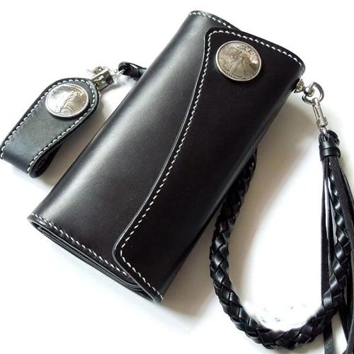 Handmade Leather Biker Wallet Mens Cool Chain Wallet Trucker Wallet with Chain