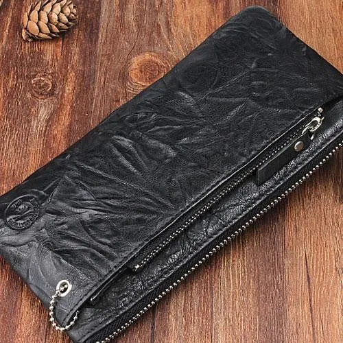 Handmade Leather Mens Cool Long Leather Wallet Detachable Clutch Wallet for Men