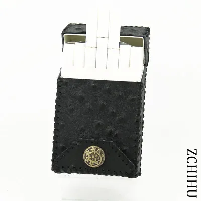 Cool Handmade Leather Mens Black Engraved Cigarette Holder Case for Men