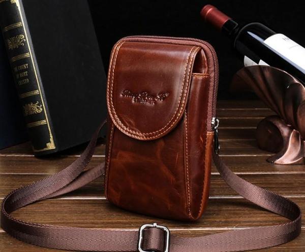 Cool Leather Mens Vintage Small Side Bag Belt Pouch Belt Bag For Men