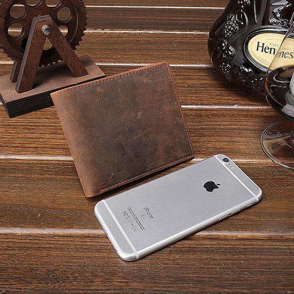 Cool Vintage Brown Mens Leather Small Wallet Bifold billfold Wallets for Men