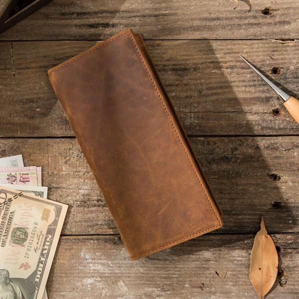 Vintage Slim Cool Mens long Wallet Leather Wallet Bifold Long Wallets for Men